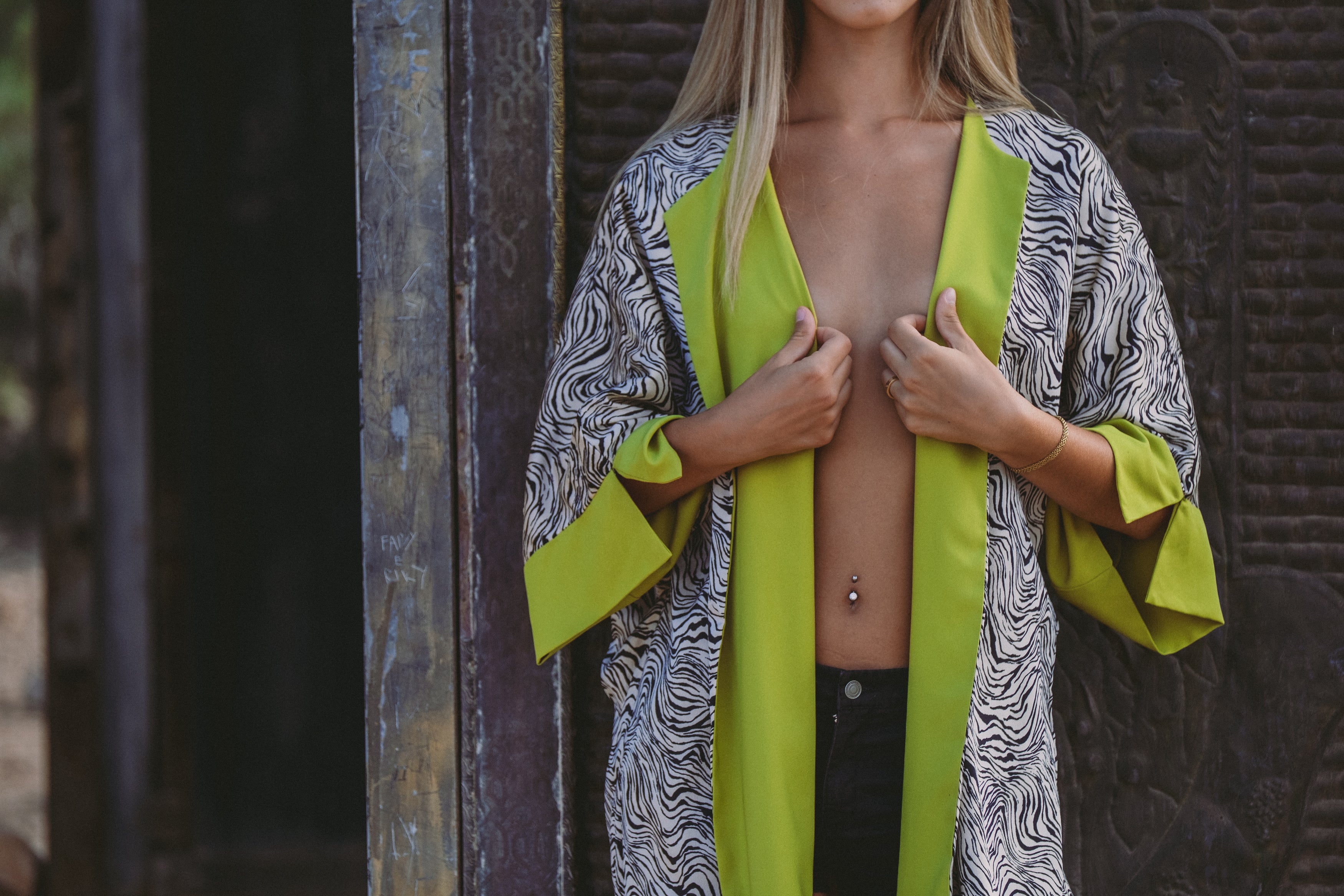 Anymalab Paris - Green wild zebra kimono - handmade - limited edition - unisex