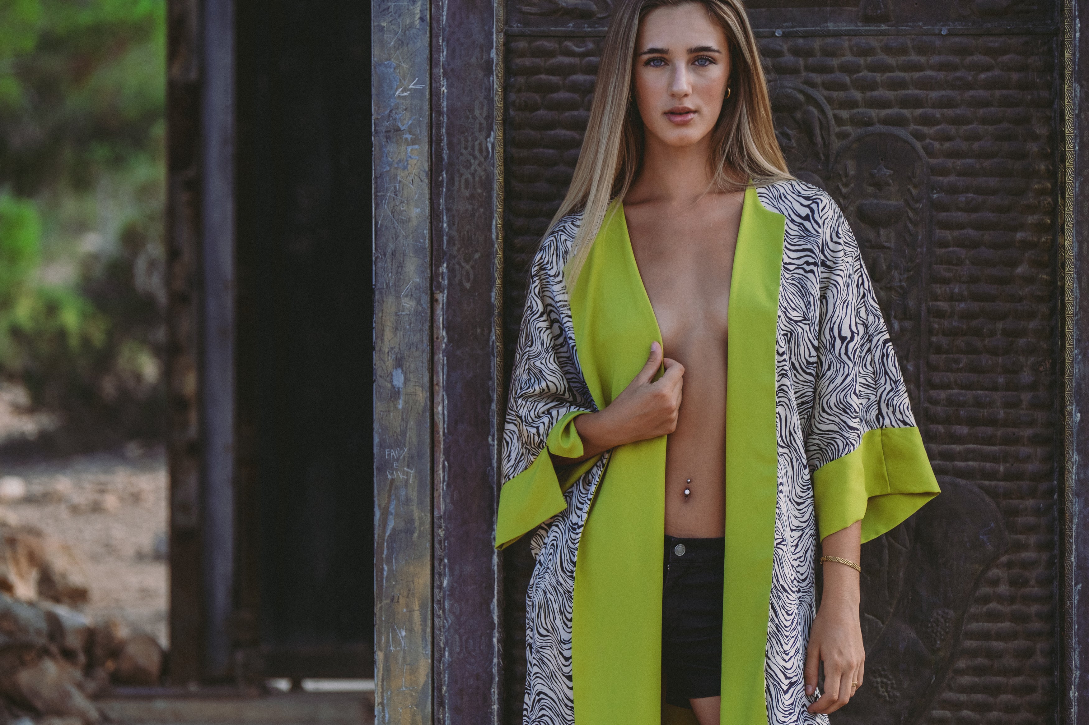 Anymalab Paris - Green wild zebra kimono - handmade - limited edition - unisex men women